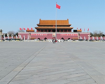 一條野狗，蹲在中國大門口