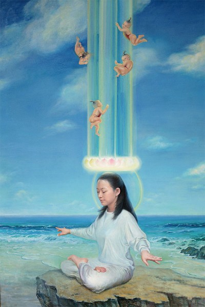 〈天人合一〉，陳肖平，油畫．帆布，120×175cm，2004年。 （法輪大法弟子藝術中心）
